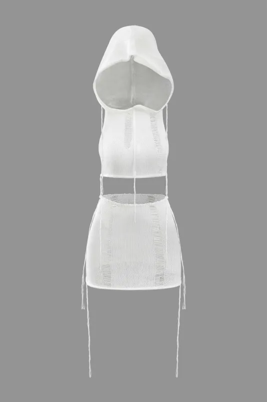 Laddered Knit Hooded Tank Top And Mini Skirt Set sold by Micas