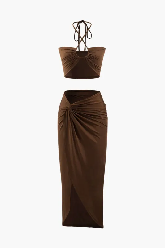 Halter Top And Twist Wrap Skirt Set sold by Micas