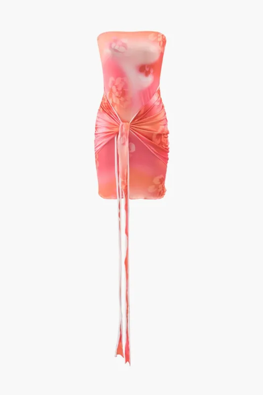 Floral Print Knotted Strapless Mini Dress sold by Micas