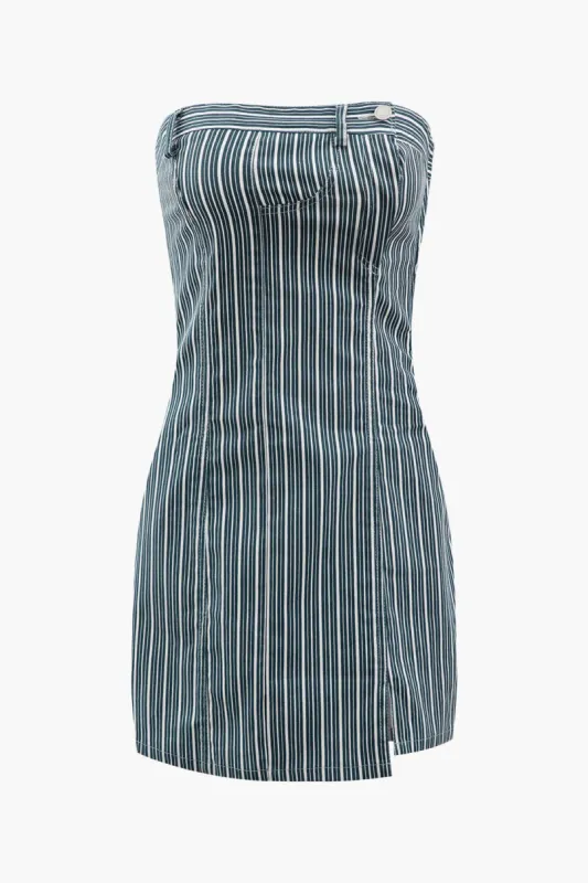 Stripe Strapless Slit Mini Dress sold by Micas