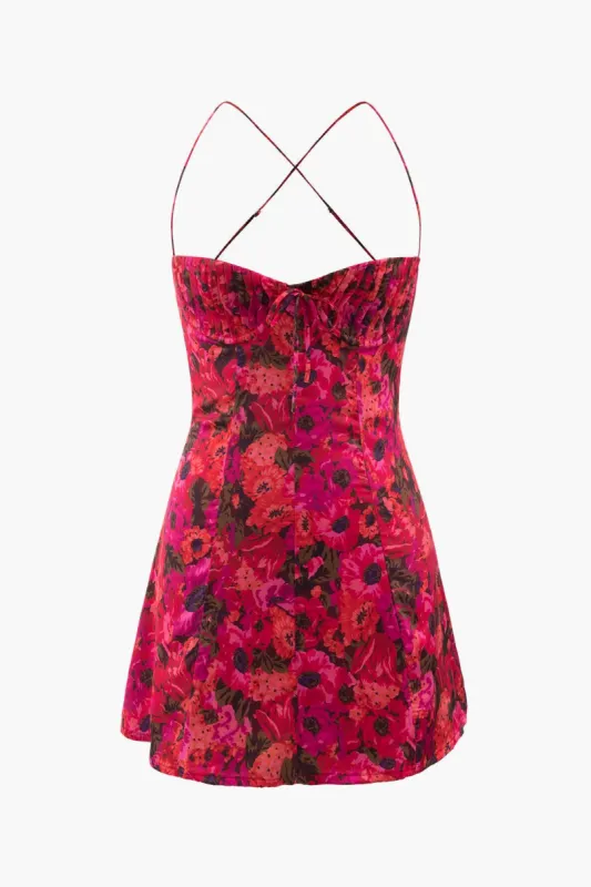 Floral Print Cross Strap Mini Dress sold by Micas