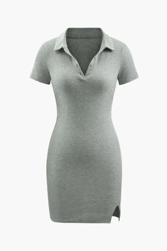 Open Collar Short Sleeve Mini Dress sold by Micas