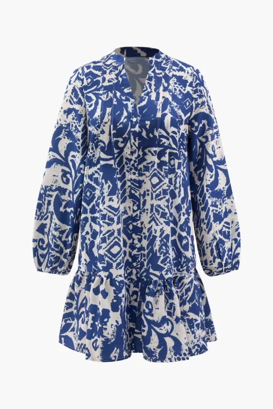 Printed V-neck Pintuck Mini Dress sold by Micas