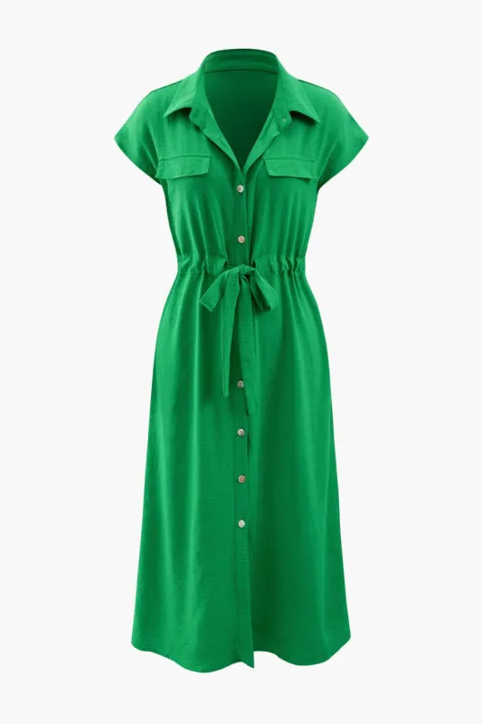 Cap Sleeve Belted Midi Shirt Dress sold by Micas