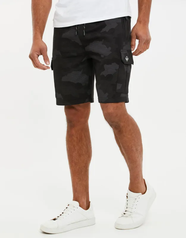 Men's Charcoal Camo Cargo Sweat Shorts sold by Threadbare