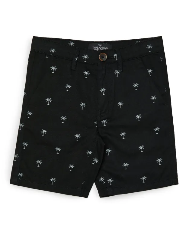 Boys' Black Palm Print Chino Shorts sold by Threadbare