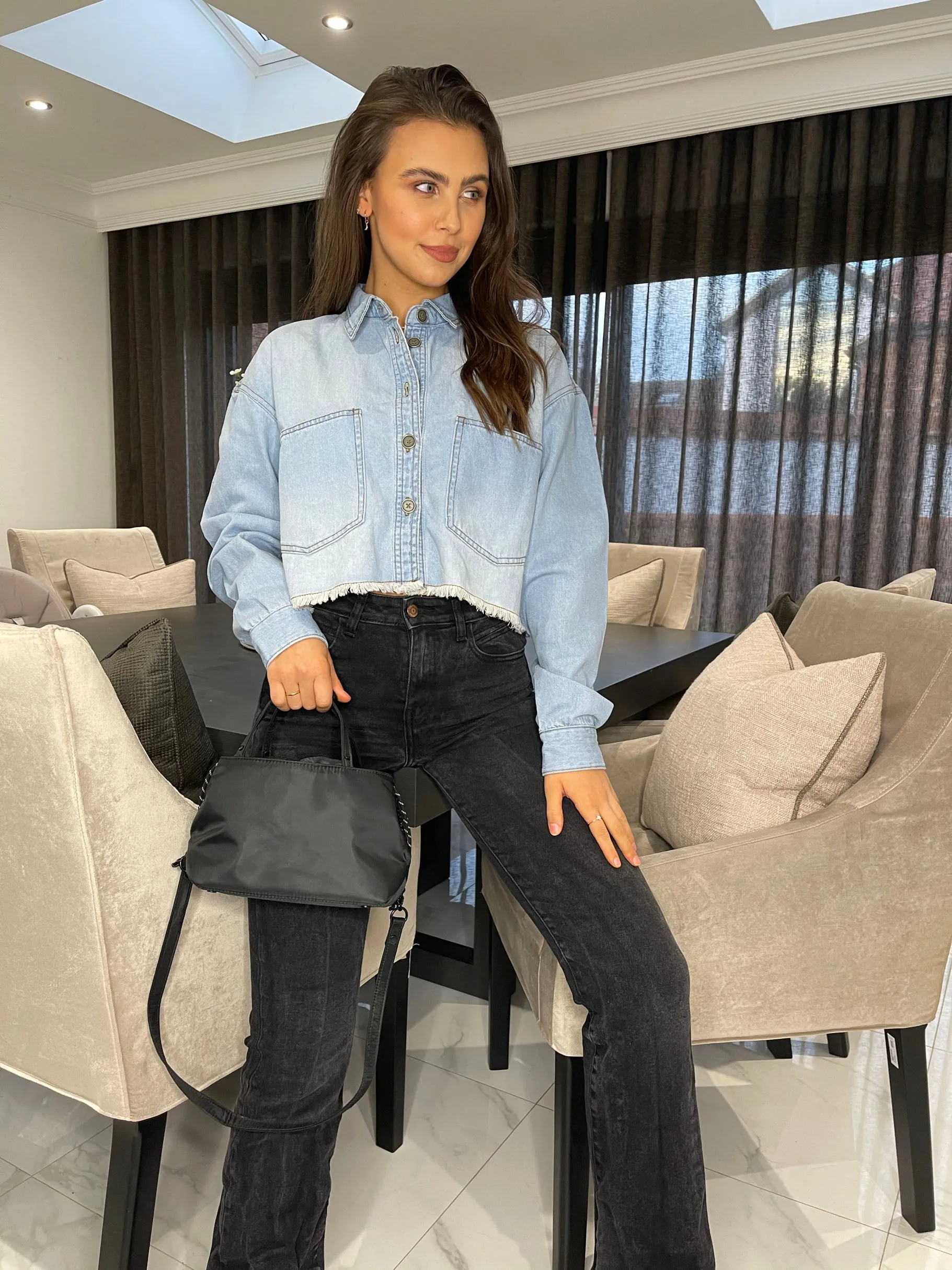 Women's Light Blue Denim Shacket sold by Threadbare