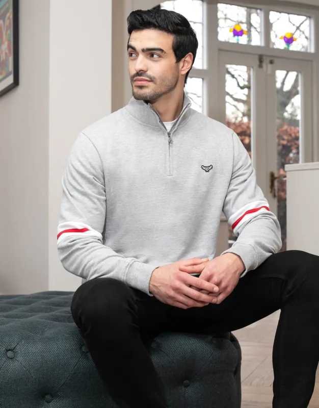 Men's Light Grey Quarter Zip Sweatshirt sold by Threadbare