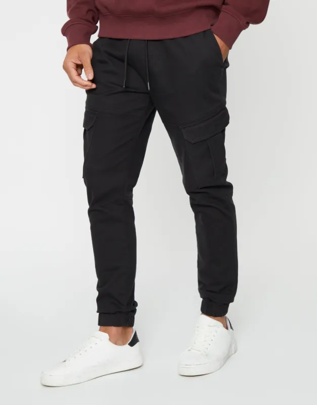 Men's Black Cargo Pocket Jogger Style Trousers sold by Threadbare