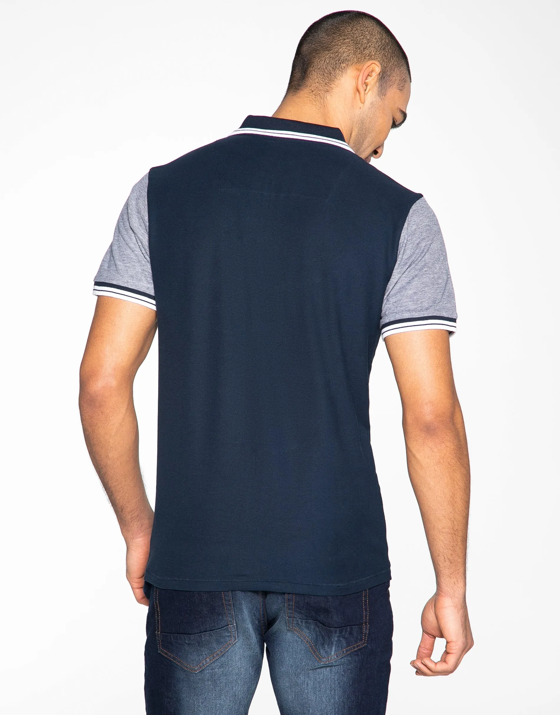 Men's Navy Two Tone Short Sleeve Polo Shirt sold by Threadbare product image thumbnail 2