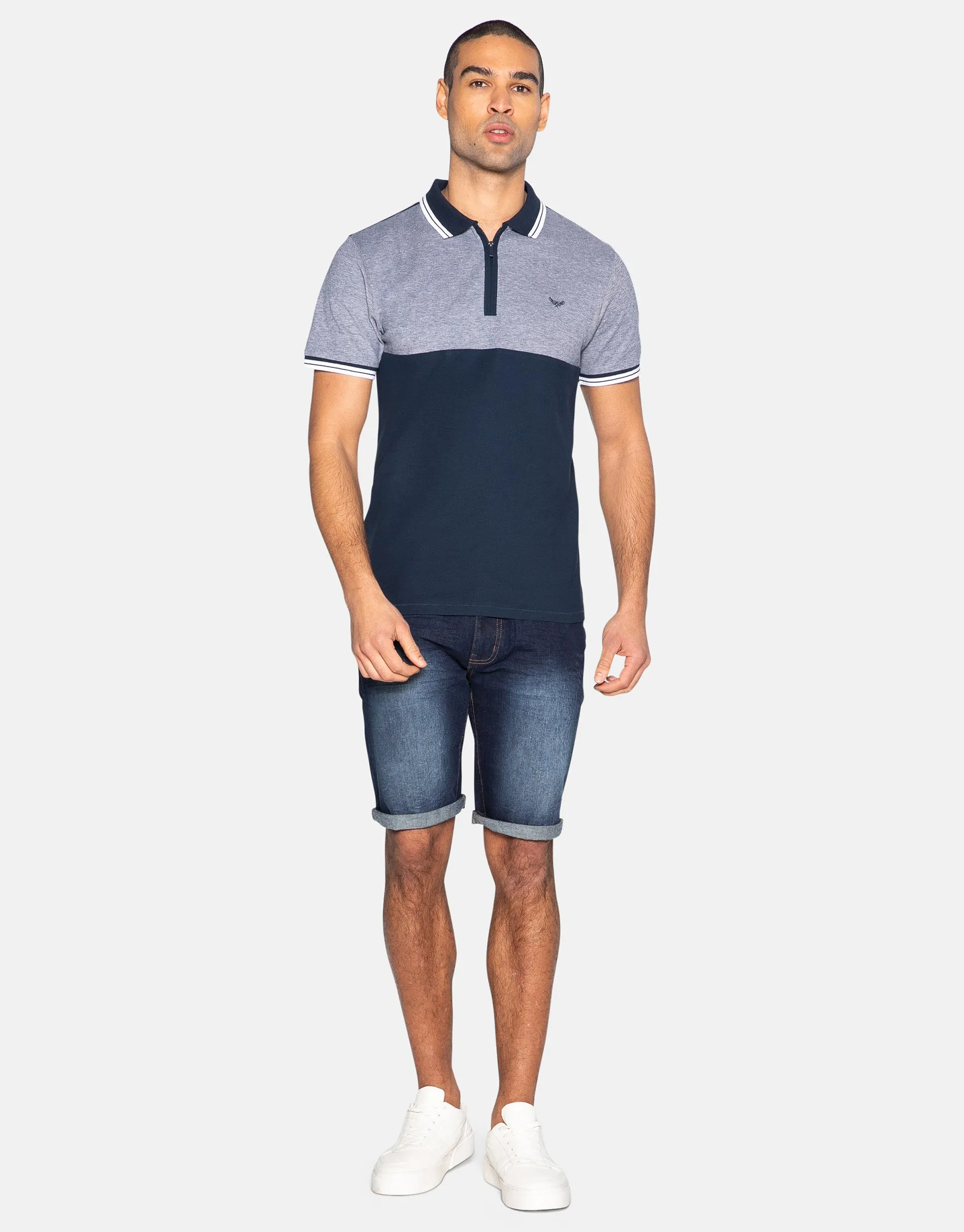 Men's Navy Two Tone Short Sleeve Polo Shirt sold by Threadbare product image thumbnail 3
