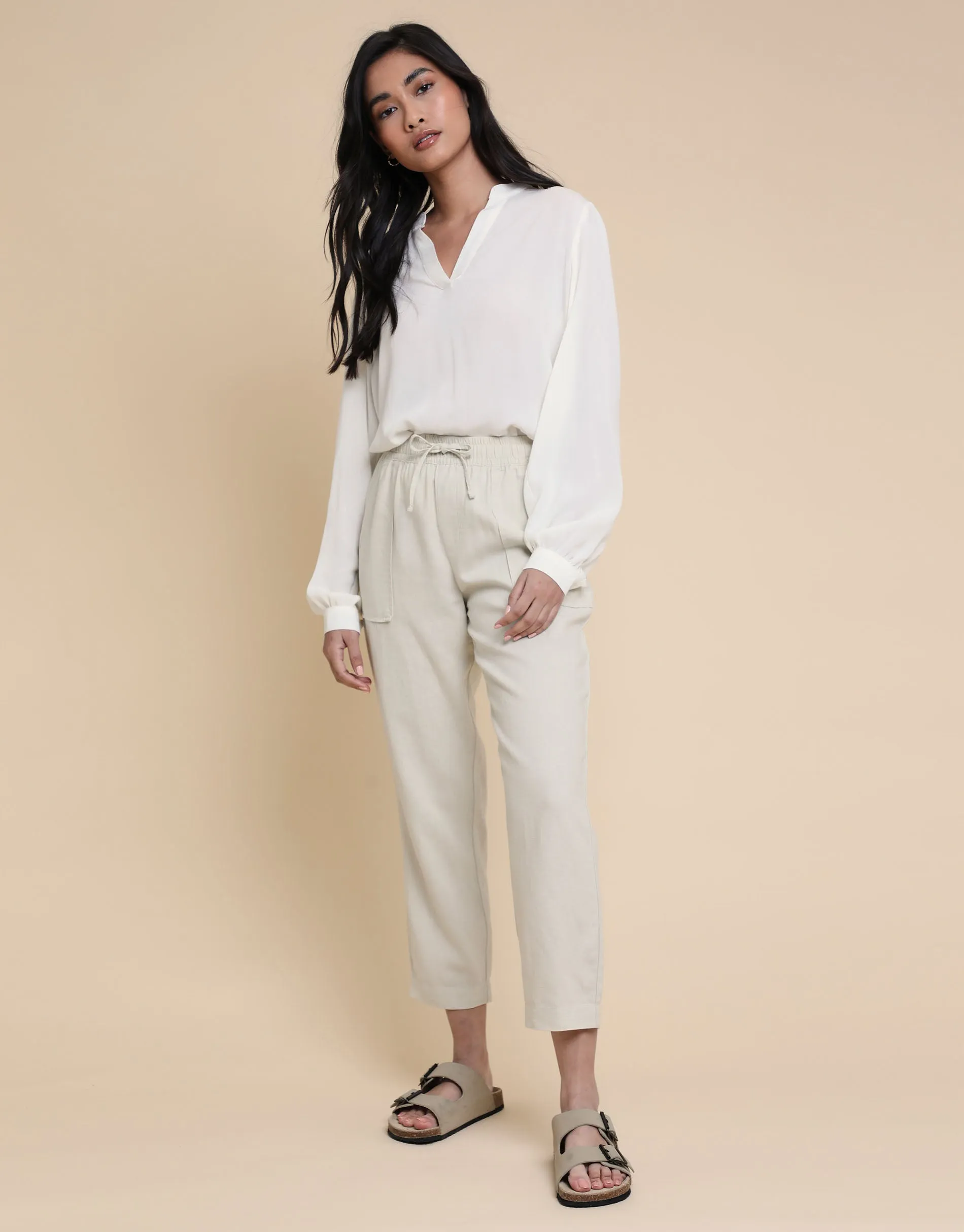 Threadbare Women's Stone Linen Blend Drawstring Trousers sold by Threadbare product image thumbnail 3