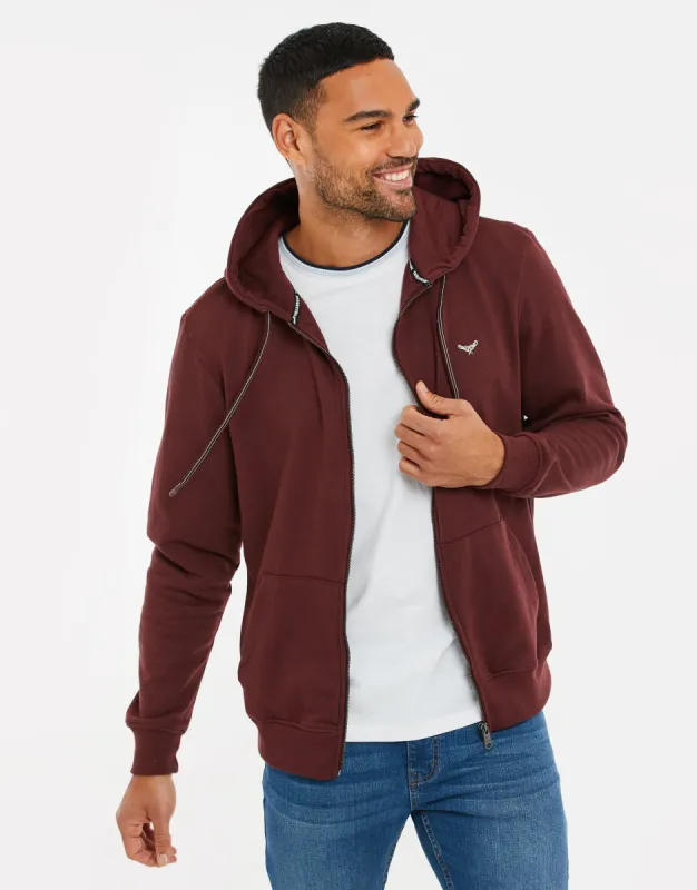Mens Burgundy Zip-Through Hoodie sold by Threadbare