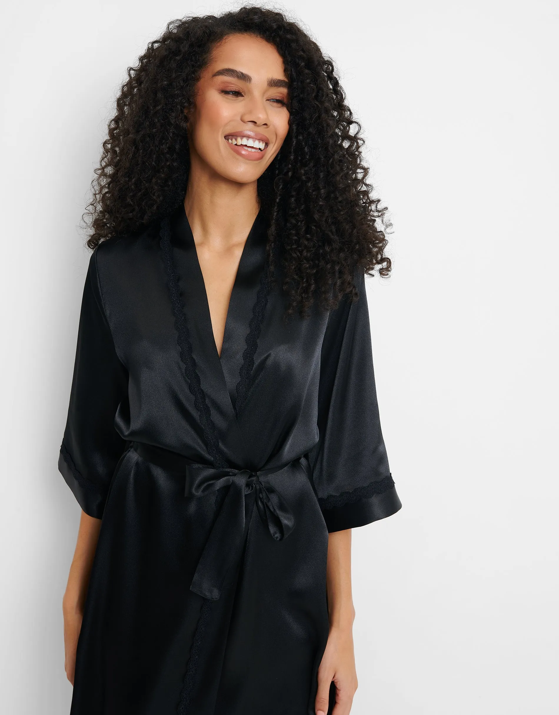 Women's Black Satin Kimono Robe sold by Threadbare product image thumbnail 4