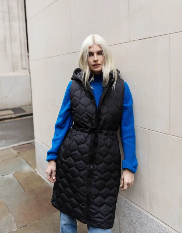 Women's Black Longline Quilted Gilet sold by Threadbare