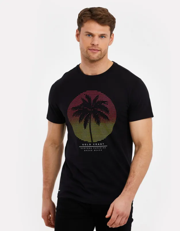 Men's Black Palm Tree Graphic Print T-Shirt sold by Threadbare
