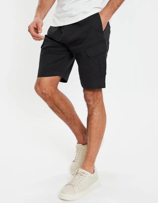 Men's Black Stretch Cargo Shorts sold by Threadbare
