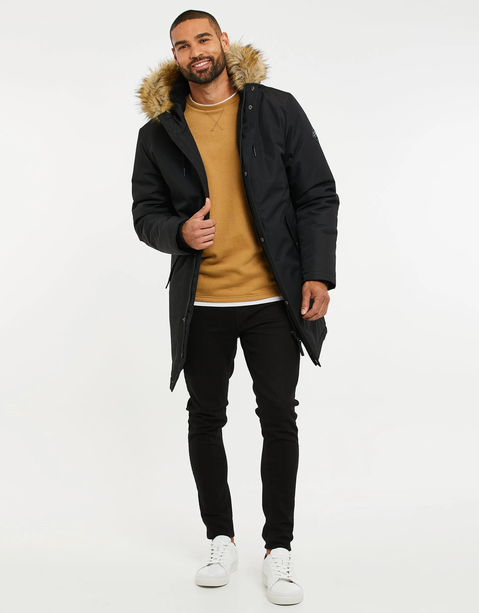 Men's Black Borg Lined Parka Jacket sold by Threadbare product image thumbnail 3