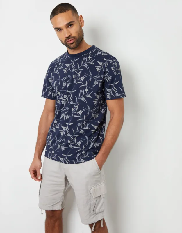 Threadbare Men's Navy Floral Print Crew Neck T-Shirt sold by Threadbare