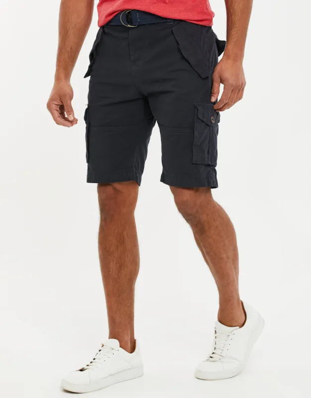 Men's Navy Belted Cargo Shorts sold by Threadbare