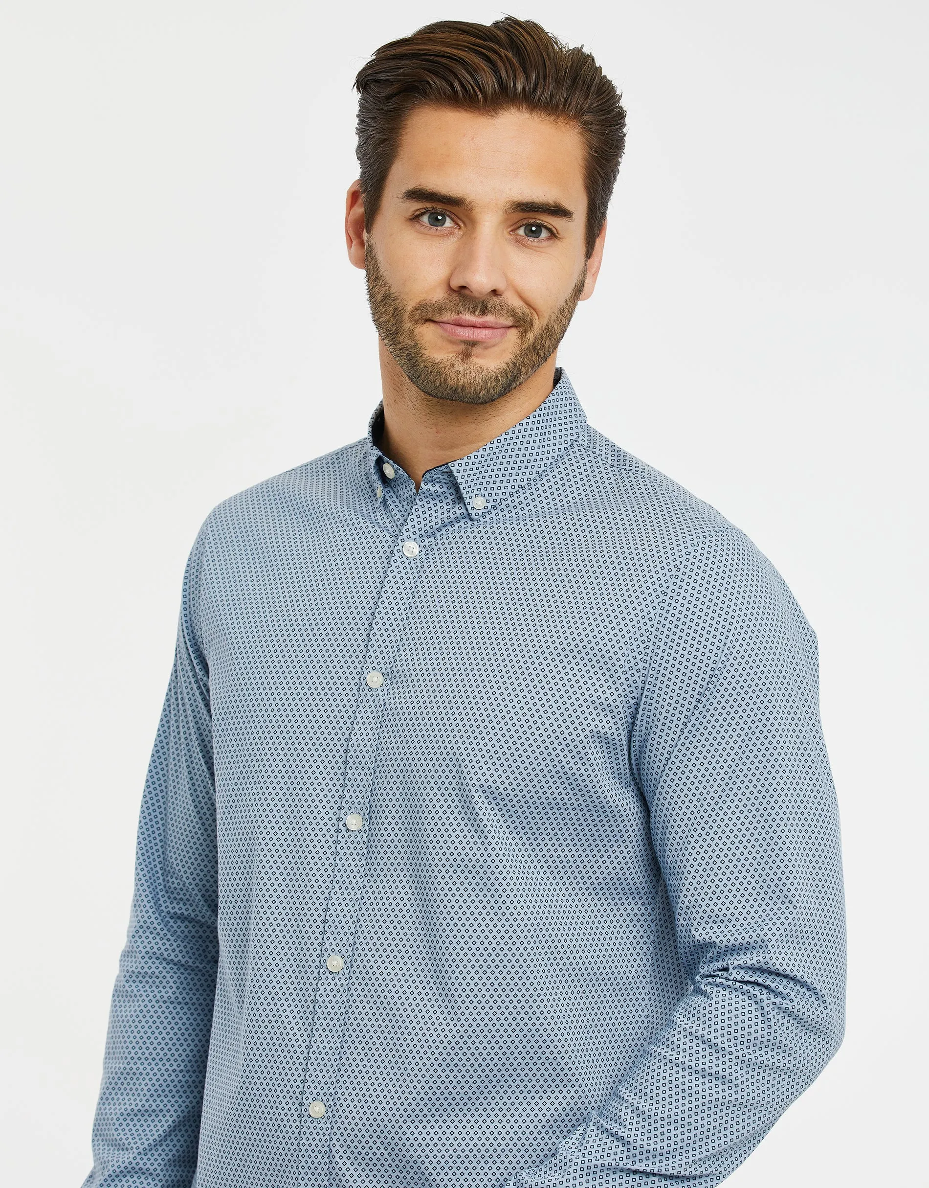Men's Sky Blue Geometric Print Long Sleeve Shirt sold by Threadbare product image thumbnail 4