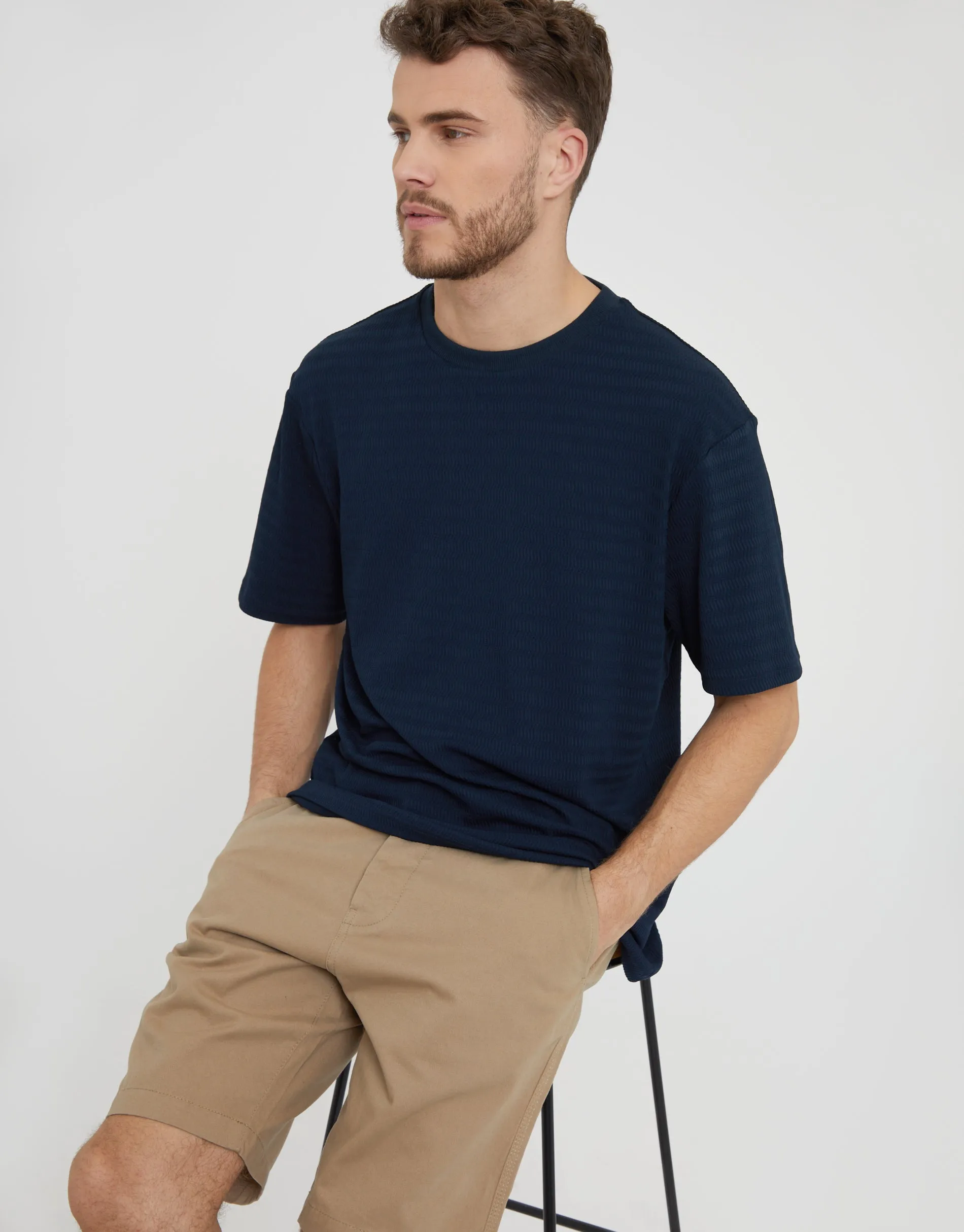 Navy Relaxed Fit Textured T-Shirt sold by Threadbare