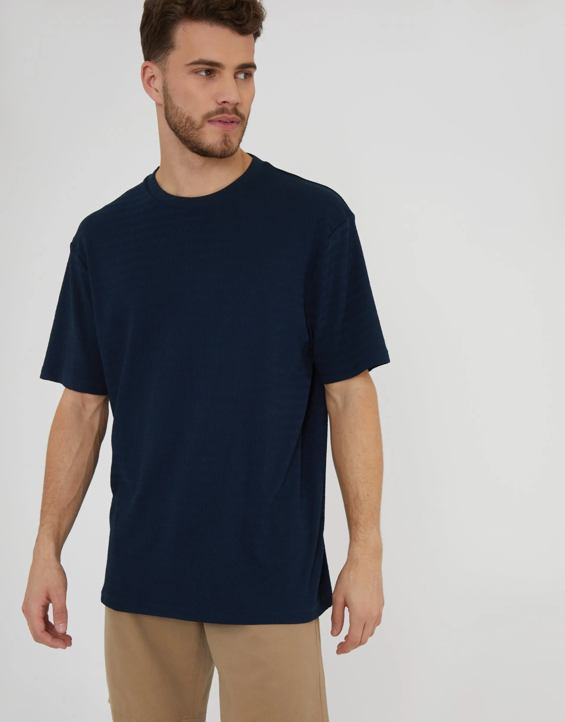 Navy Relaxed Fit Textured T-Shirt sold by Threadbare product image thumbnail 3