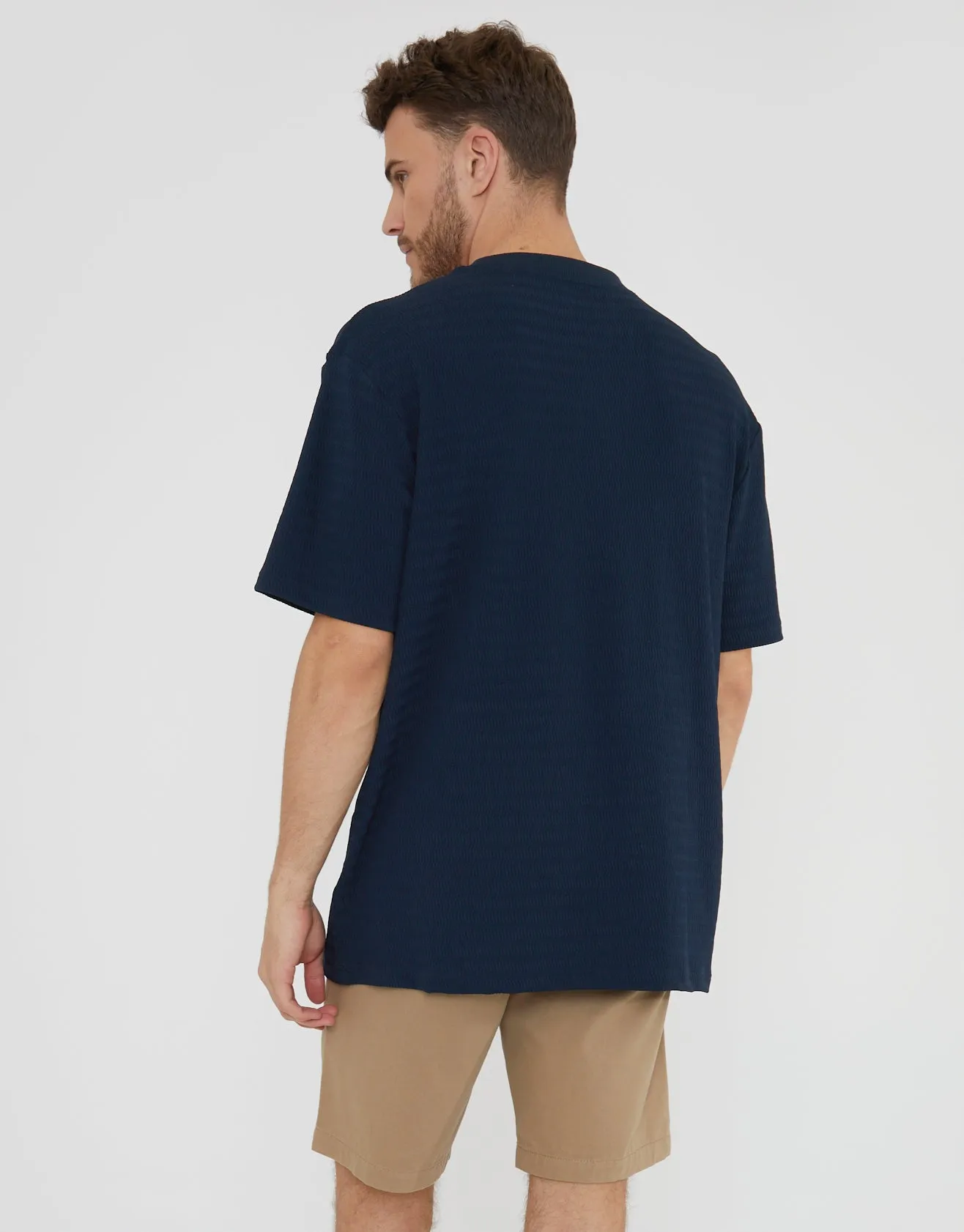 Navy Relaxed Fit Textured T-Shirt sold by Threadbare product image thumbnail 2
