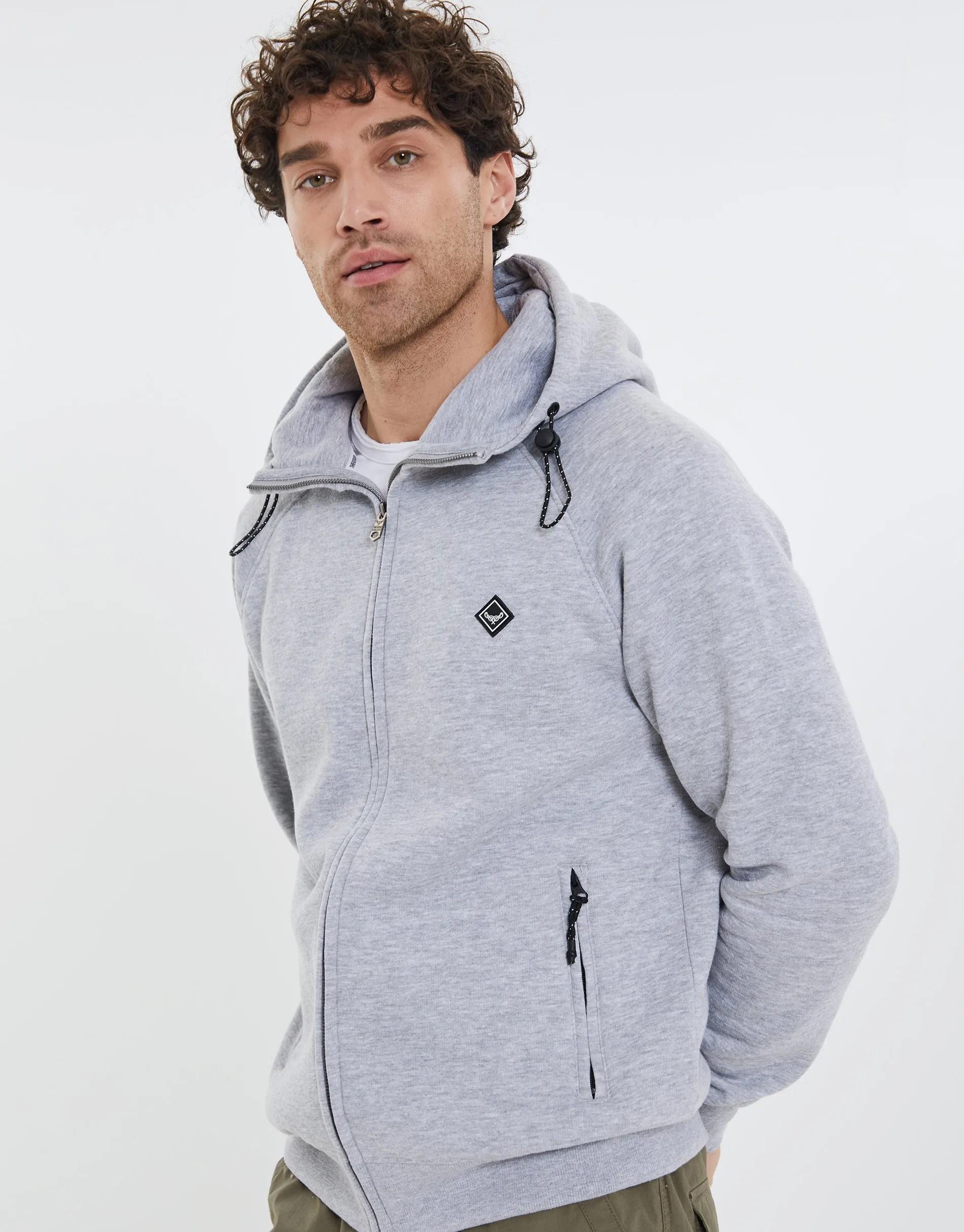 Men's Grey Marl Snood Zip Up Hoodie sold by Threadbare