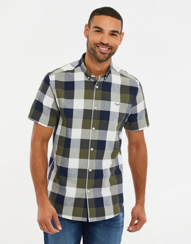 Men's Khaki Check Short Sleeve Shirt sold by Threadbare