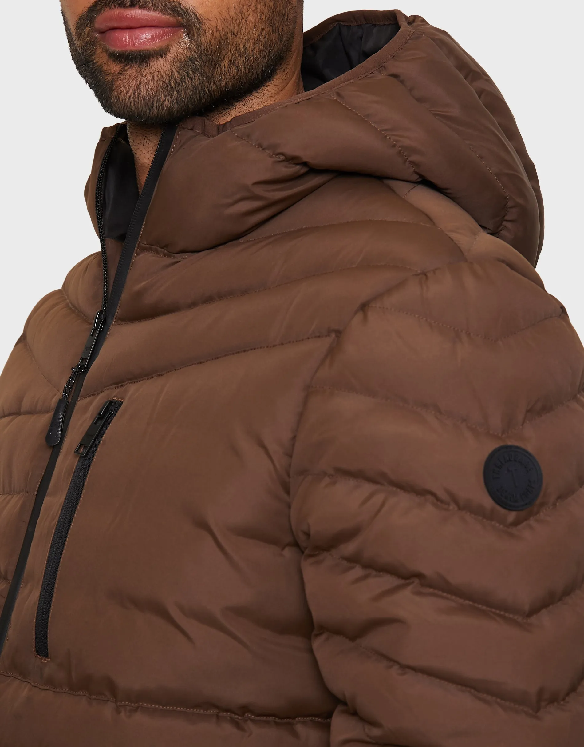 Men's Chocolate Brown Hooded Puffer Jacket sold by Threadbare product image thumbnail 4