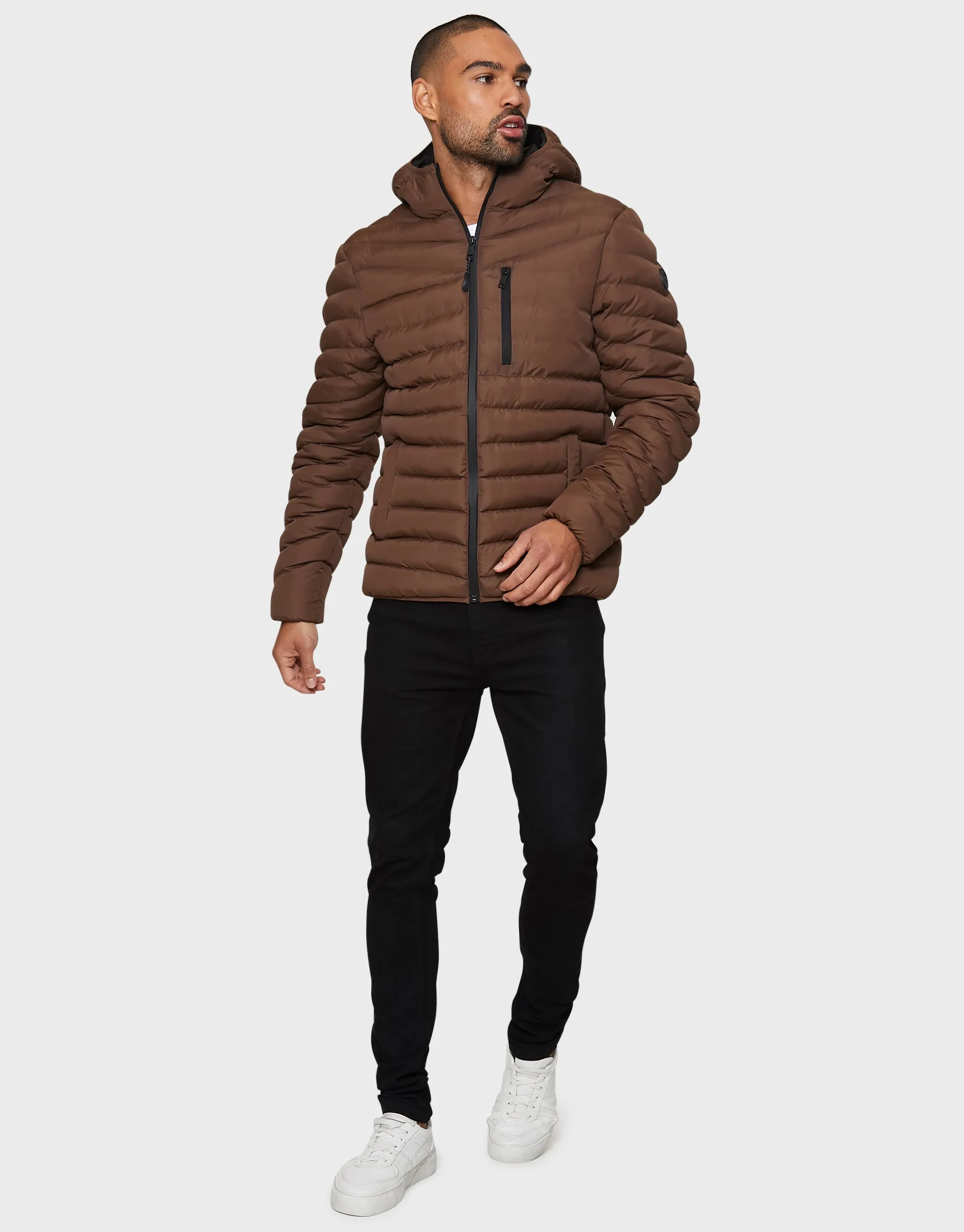 Men's Chocolate Brown Hooded Puffer Jacket sold by Threadbare product image thumbnail 3