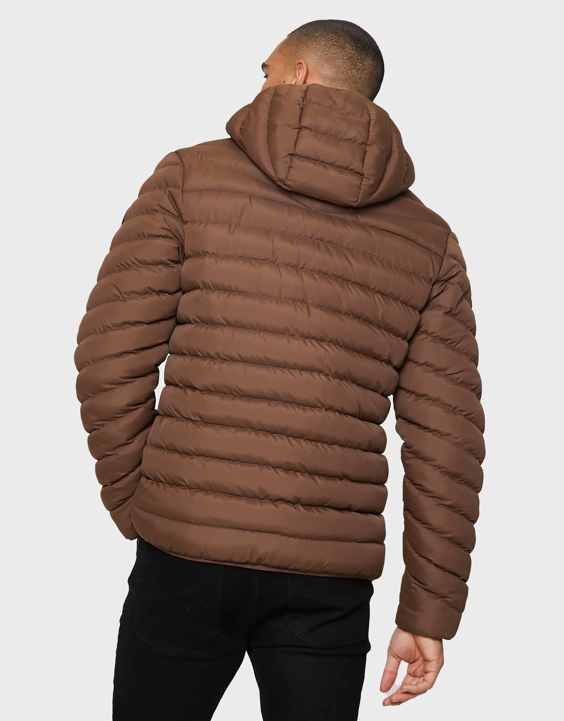 Men's Chocolate Brown Hooded Puffer Jacket sold by Threadbare product image thumbnail 2