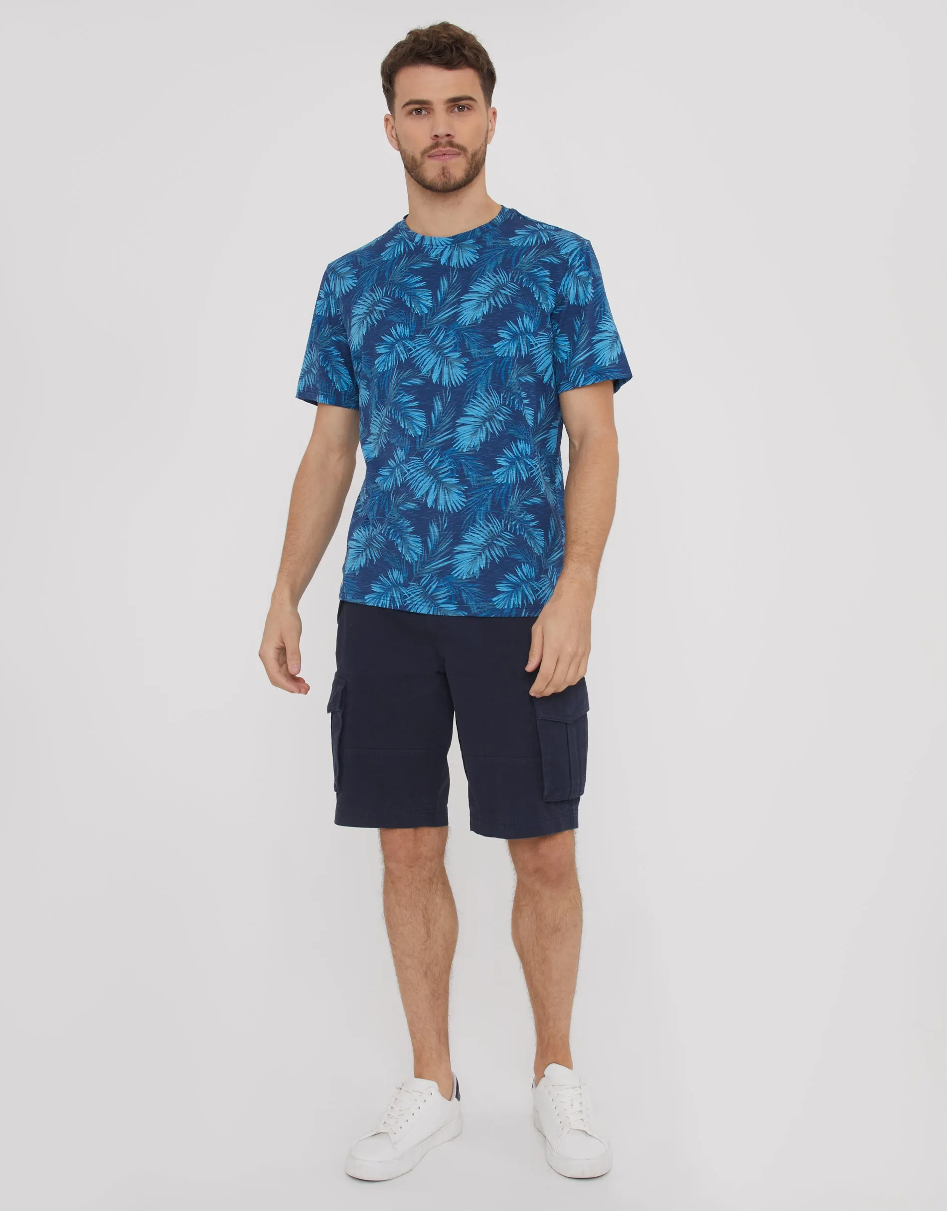Men's Navy Palm Leaf Print T-Shirt sold by Threadbare product image thumbnail 3