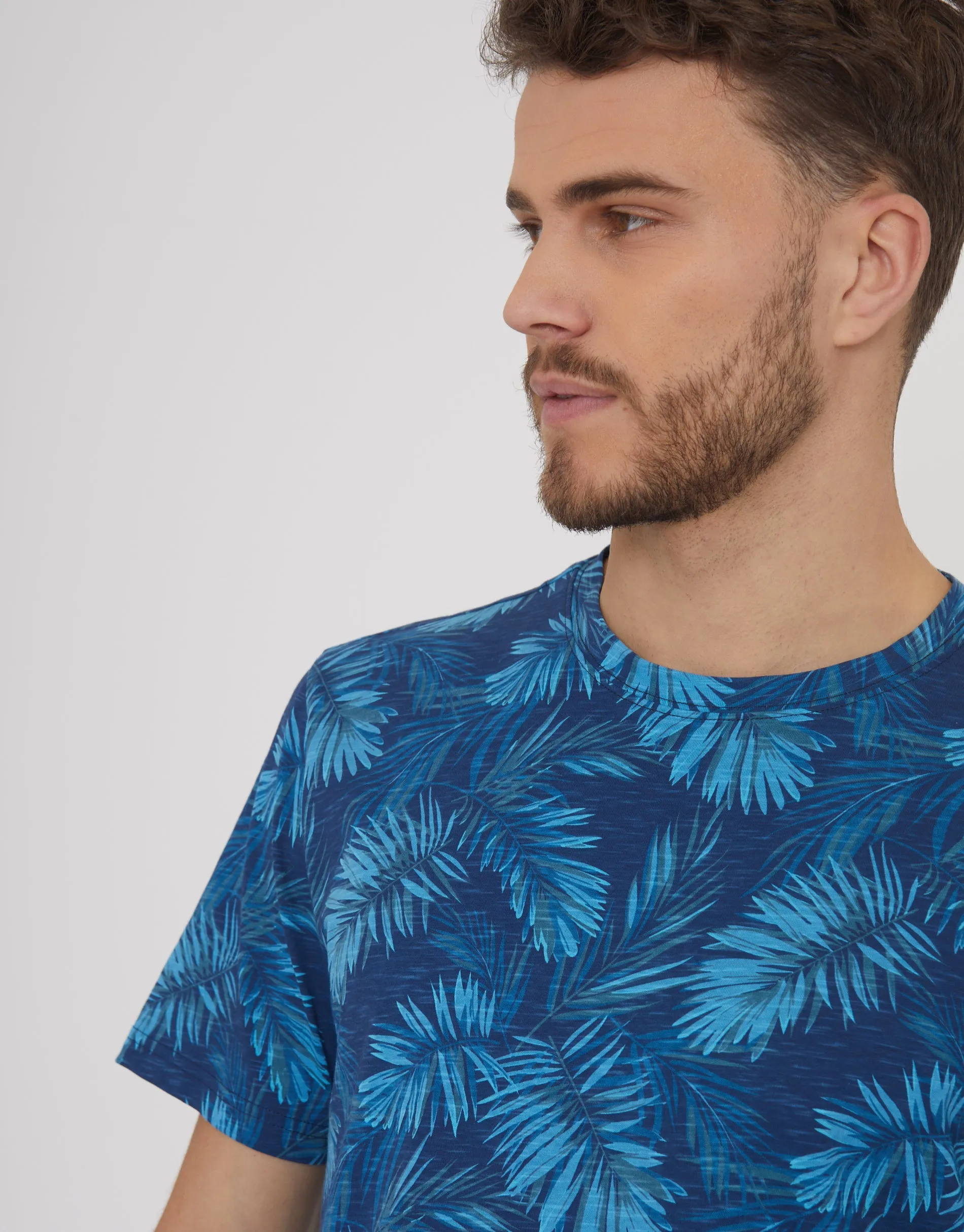 Men's Navy Palm Leaf Print T-Shirt sold by Threadbare product image thumbnail 4