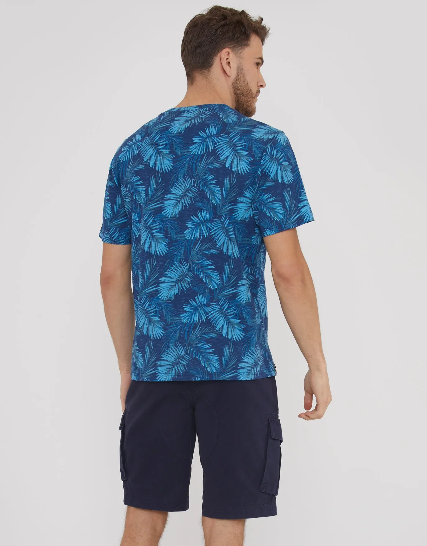 Men's Navy Palm Leaf Print T-Shirt sold by Threadbare product image thumbnail 2