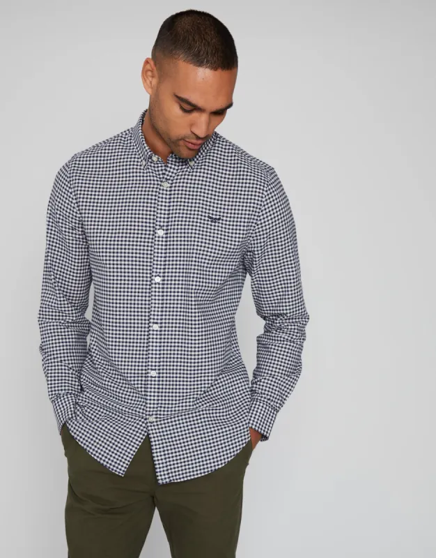 Men's Navy Check Cotton Long Sleeve Shirt sold by Threadbare
