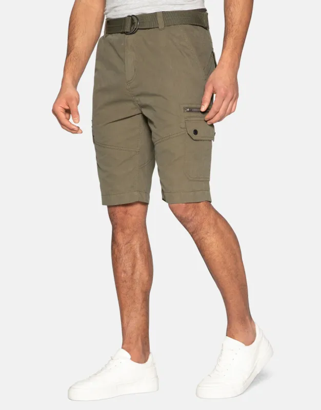 Men's Khaki Belted Cargo Shorts sold by Threadbare