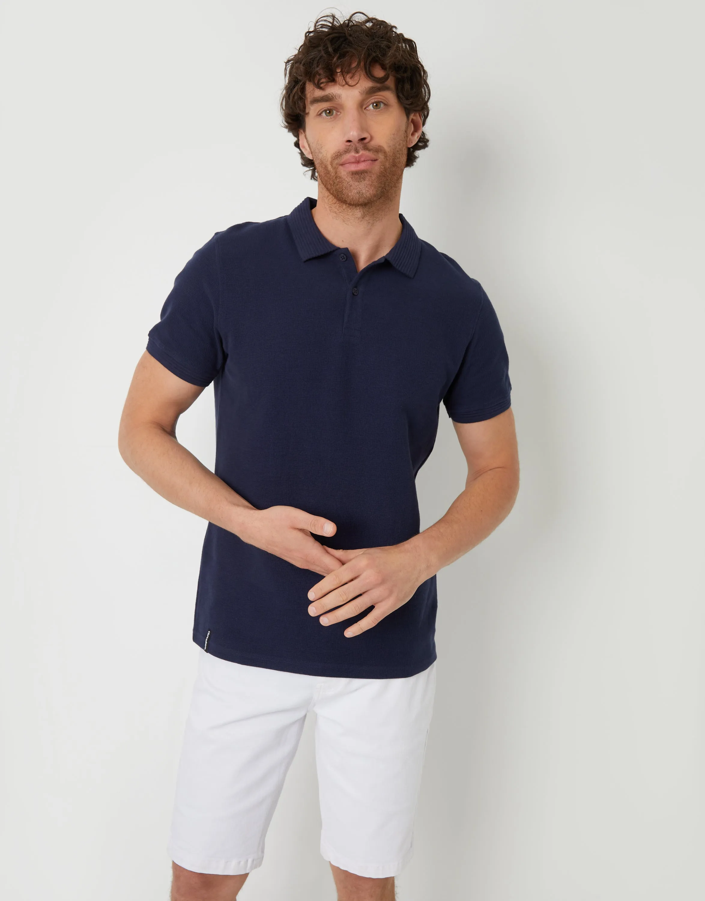 Threadbare Men's Navy Waffle Jersey Polo Shirt sold by Threadbare