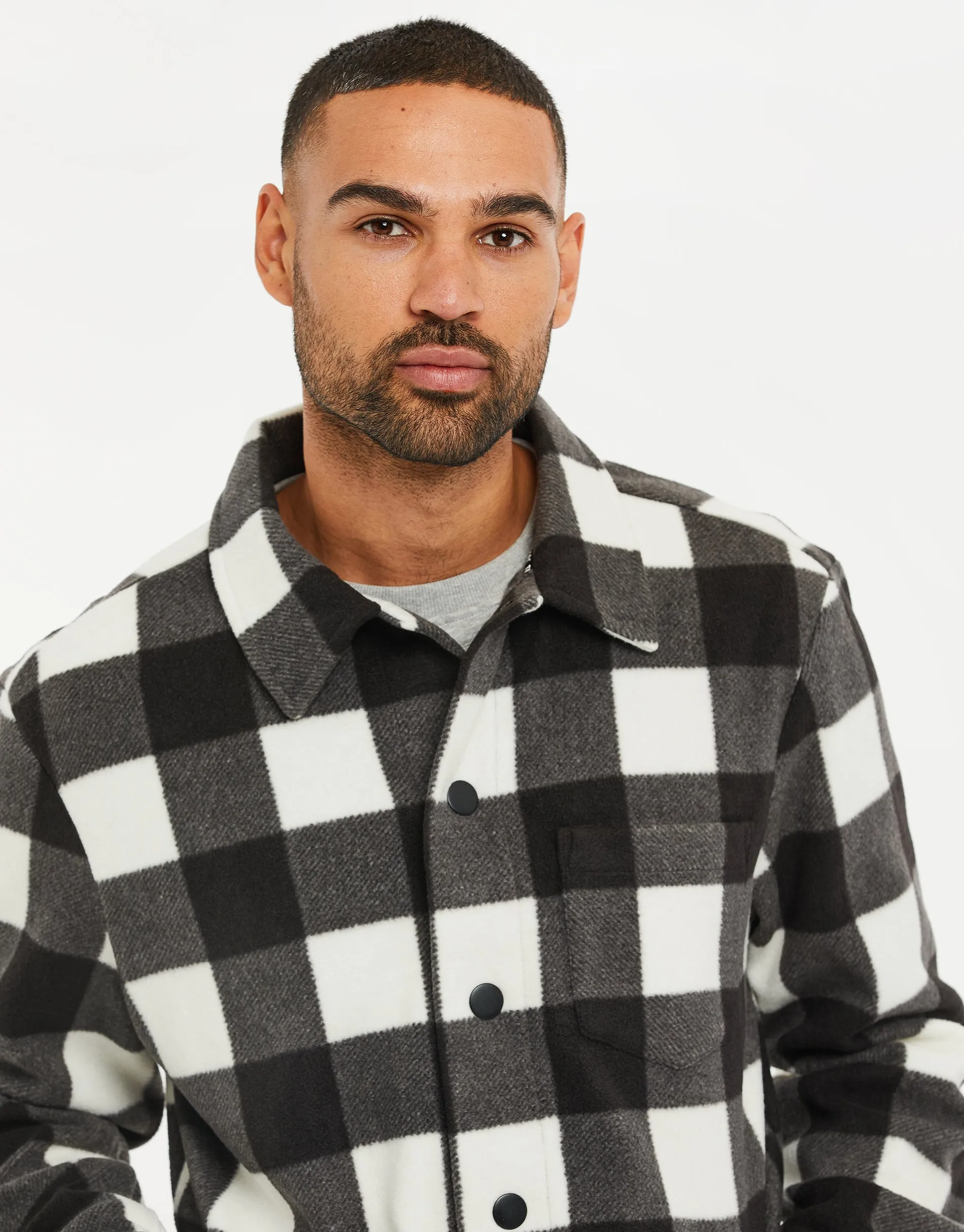 Men's Black Check Faux Borg Shacket sold by Threadbare product image thumbnail 4