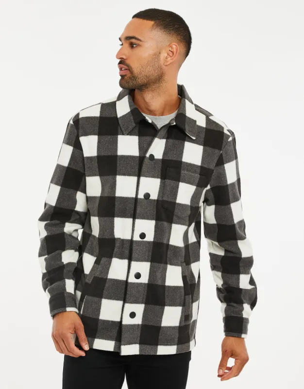 Men's Black Check Faux Borg Shacket sold by Threadbare