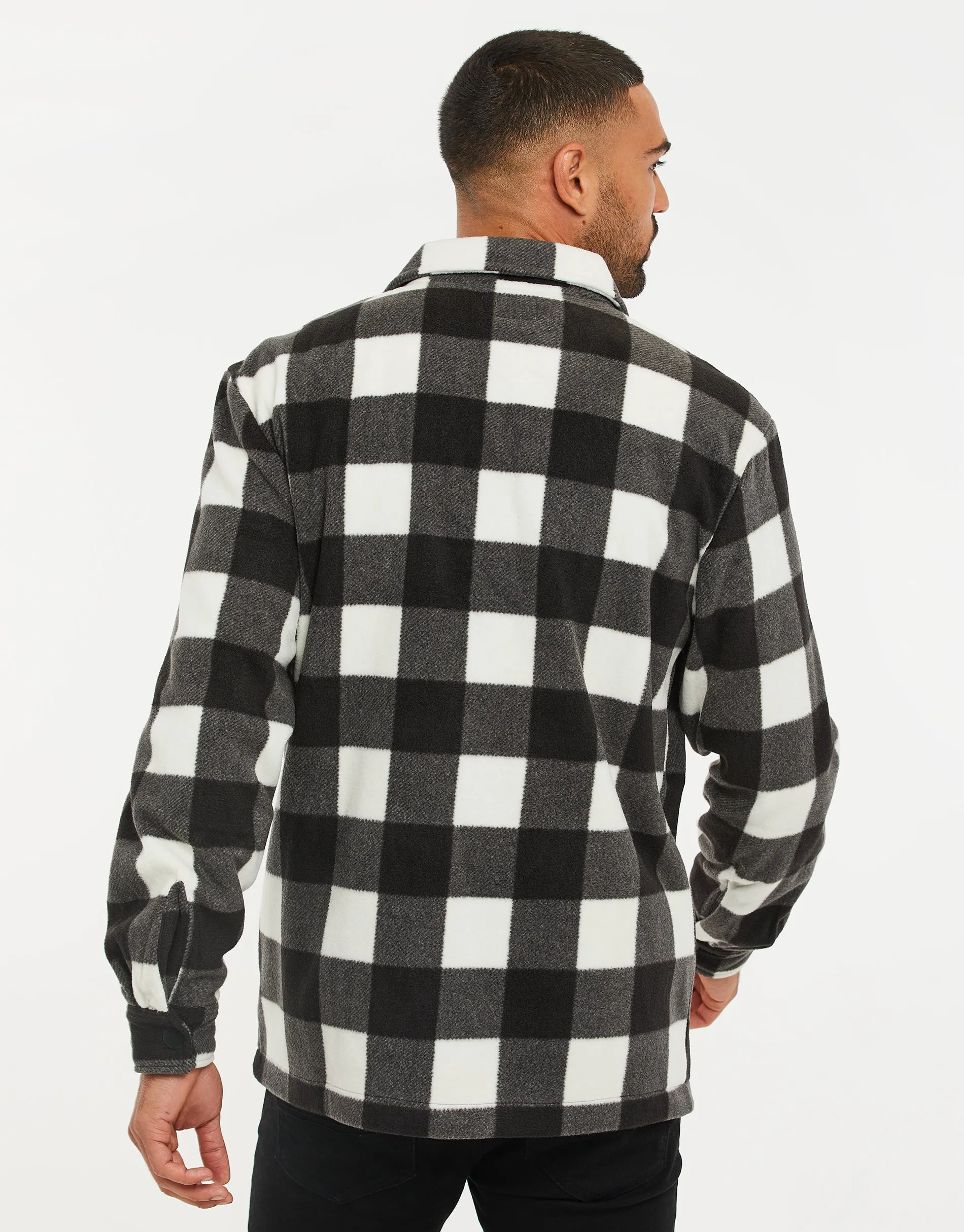 Men's Black Check Faux Borg Shacket sold by Threadbare product image thumbnail 2