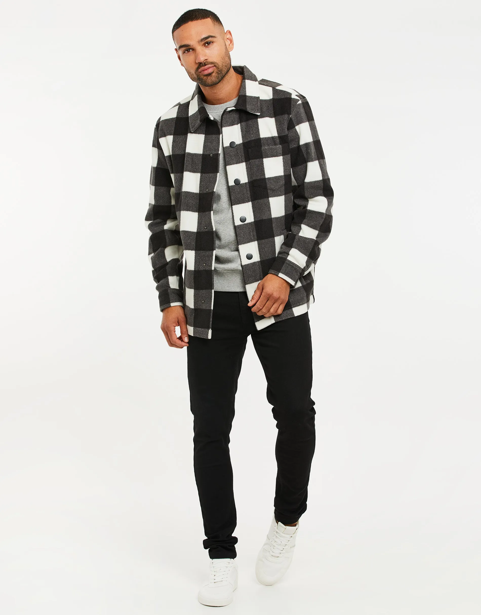 Men's Black Check Faux Borg Shacket sold by Threadbare product image thumbnail 3