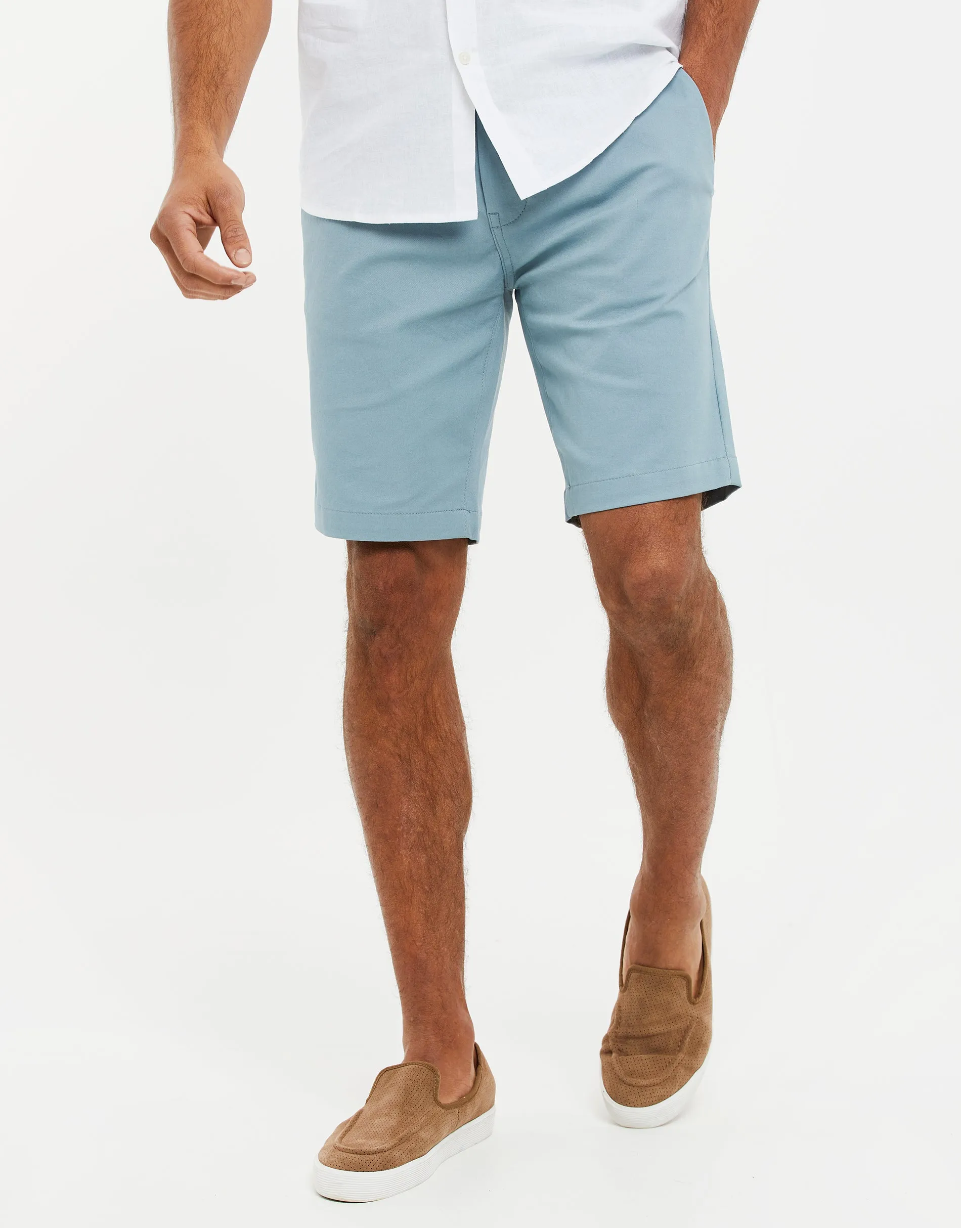 Men's Duck Egg Blue Slim Fit Chino Shorts sold by Threadbare