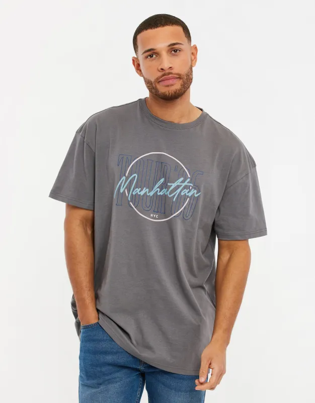 Men's Slate Graphic Print Oversized T-Shirt sold by Threadbare