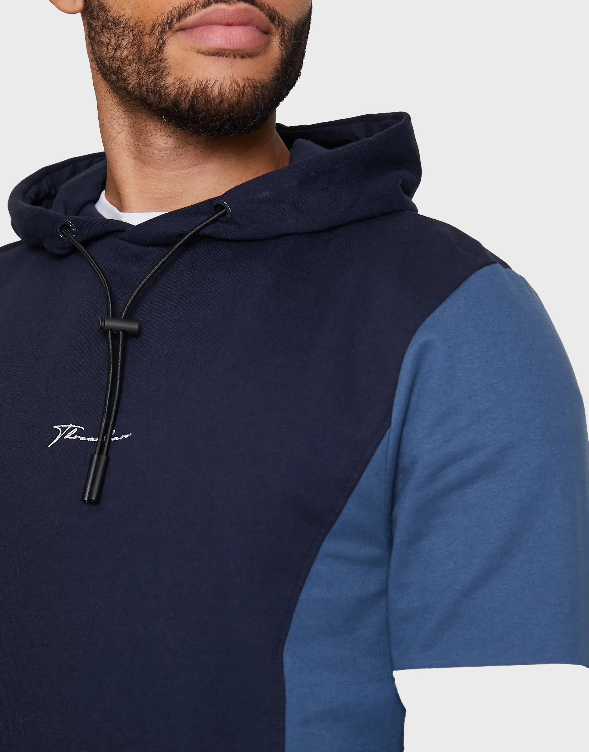 Men's Navy Colourblock Pullover Hoodie sold by Threadbare product image thumbnail 4