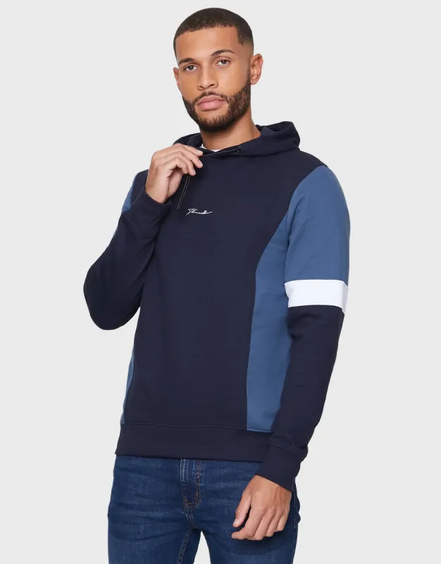 Men's Navy Colourblock Pullover Hoodie sold by Threadbare