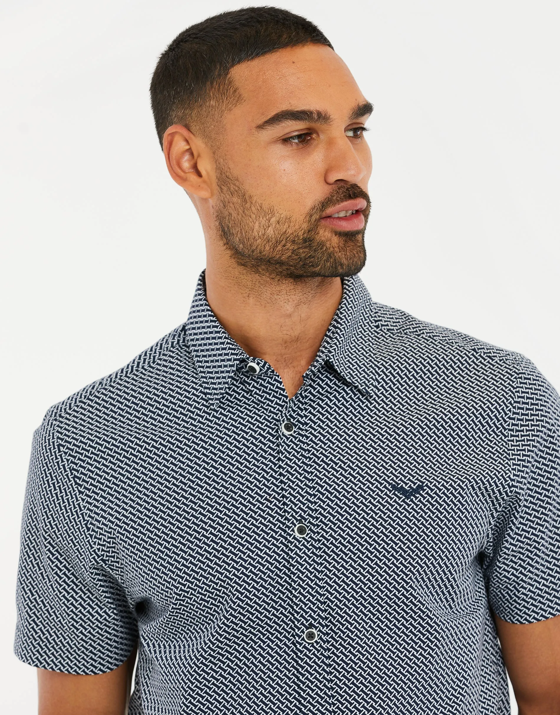 Men's Navy Geo Print Short Sleeve Shirt sold by Threadbare product image thumbnail 4