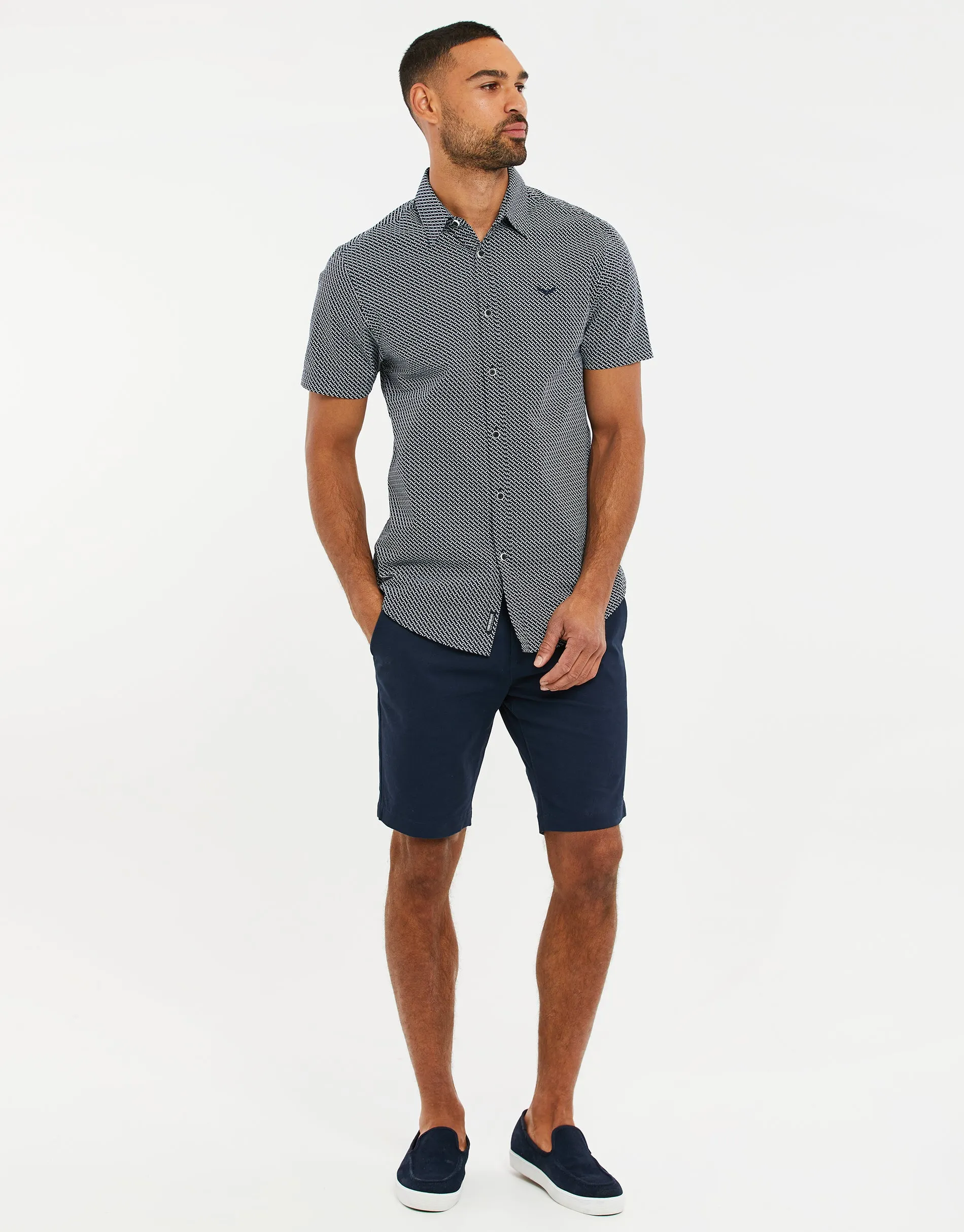 Men's Navy Geo Print Short Sleeve Shirt sold by Threadbare product image thumbnail 3