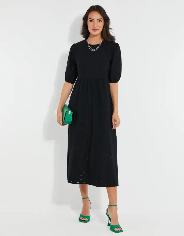 Women's Black Jersey Broderie Anglaise Dress sold by Threadbare